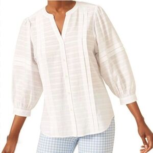 223B. J. McLaughlin White Blouse with Puff Sleeves - Size XS